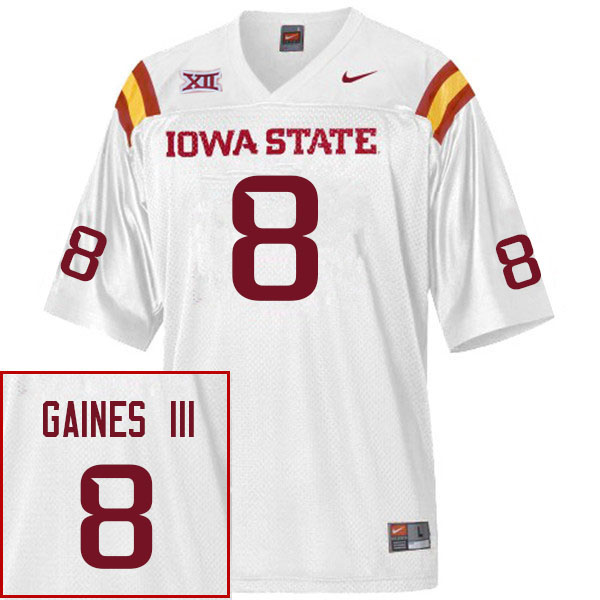 Men #8 Iowa State Cyclones College Football Jerseys Stitched Sale-White - Click Image to Close